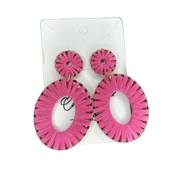 Pink and gold woven earrings - Picture 1 of 3